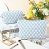 Picture of SOIDRAM 2 Pieces Makeup Bag Large Checkered Cosmetic Bag Blue Capacity Canvas Travel Toiletry Bag Organizer Cute Makeup Brushes Aesthetic Accessories Storage Bag for Women