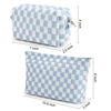 Picture of SOIDRAM 2 Pieces Makeup Bag Large Checkered Cosmetic Bag Blue Capacity Canvas Travel Toiletry Bag Organizer Cute Makeup Brushes Aesthetic Accessories Storage Bag for Women