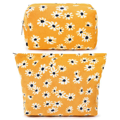 Picture of SOIDRAM 2 Pieces Floral Makeup Bag Large Cosmetic Bag Capacity Canvas Travel Toiletry Bag Organizer Cute Makeup Brushes Aesthetic Accessories Storage Bag for Women