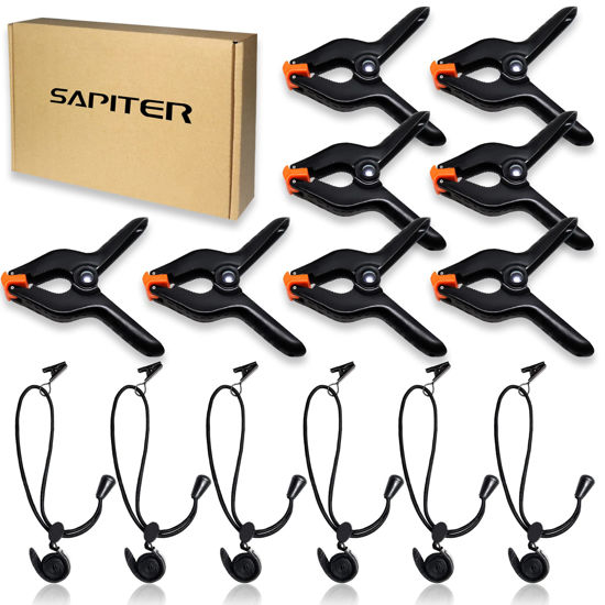 Picture of SAPITER Backdrop Clips Clamps - 8 Heavy Duty Spring Clamps, 6 Background Clips Holder for Photography Backdrop Support Stand, Photo Video Studio Shooting