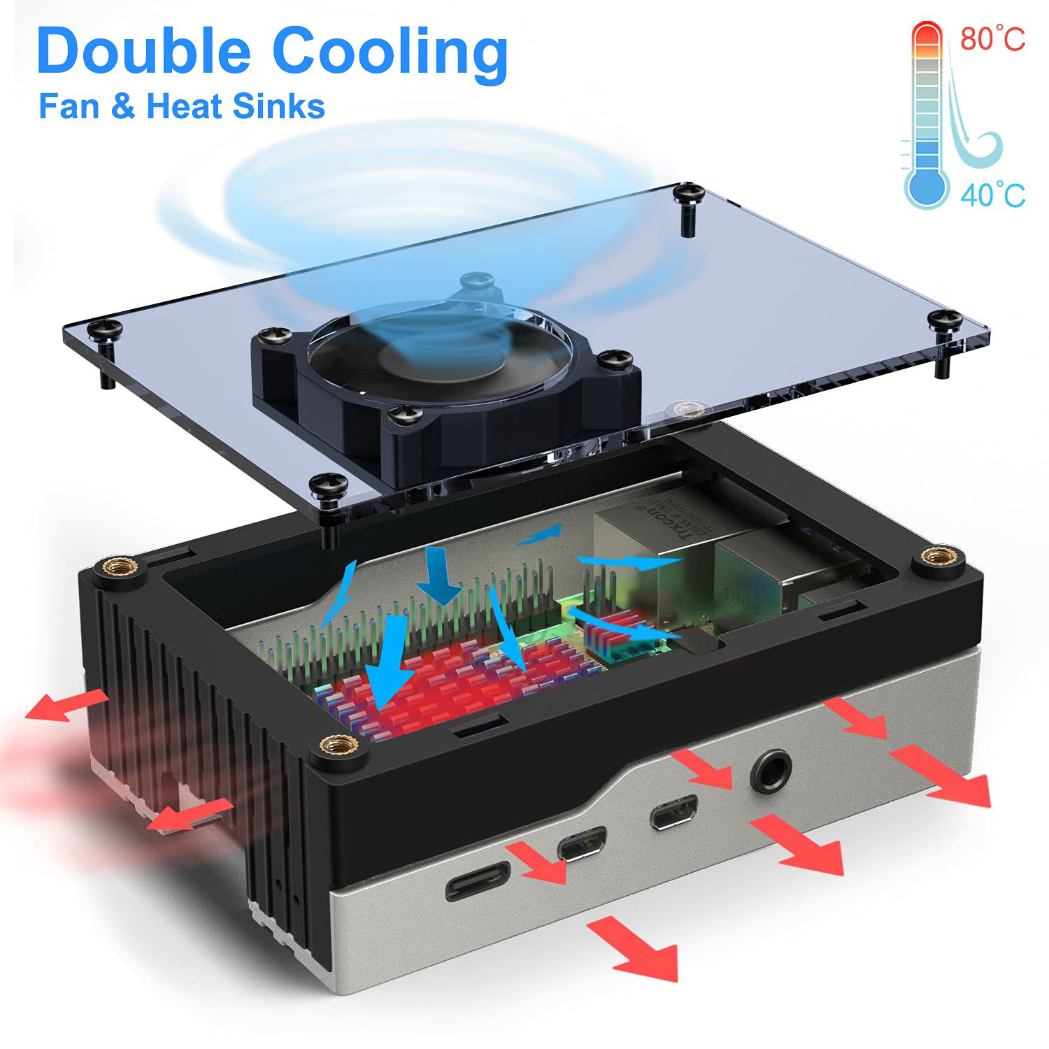 Getuscart Miuzei Case For Raspberry Pi Raspberry Pi B Case With Fan Mm With V A Power