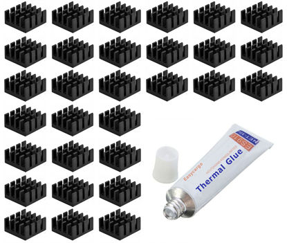 Picture of Easycargo 30pcs 14mm Heatsink 14x14x7mm, with Thermal Conductive Adhesive Glue, Black Anodized Aluminum Heat Sink for Cooling Cooler GPU Chips VRAM VGA VRAM RAM (14mmx14mmx7mm)