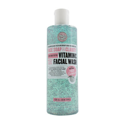 Picture of Soap & Glory Face Soap & Clarity Vitamin C Face Wash - 3-in-1 Exfoliating Face Wash for All Skin Types - Makeup Remover with Vitamin C & Exfoliating Beads to Unclog Pores (350ml)