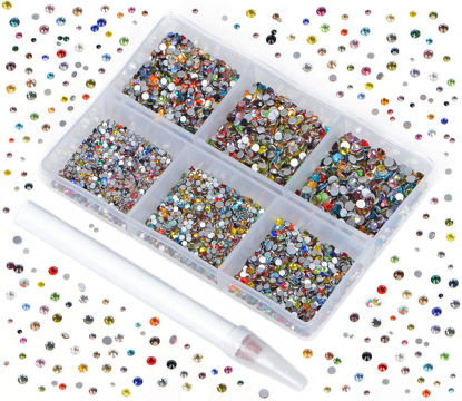 Picture of Bymitel 7200 Pieces 6 Mixed Sizes Glue Fix on Glass Rhinestones Round Crystal Gems Flatback for DIY Jewelry Making with one Picking Pen(Mix: SS3-SS10/7200PCS, MIXED COLORS)