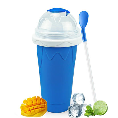 Picture of KIKOOPUS Magic Quick Frozen Smoothies and Cooling Cup, Double Layer with a Cup Brush, Cartoon Stickers, Straw Brush (Blue)