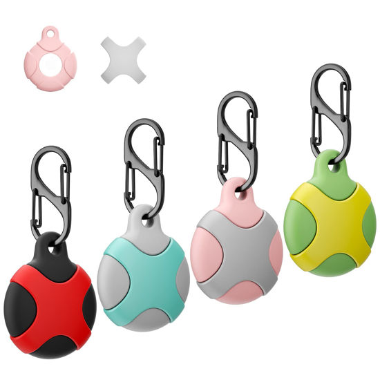 Picture of 4 Pack Silicone Case for Apple AirTag with Keychain Ring, Meokkaebi Waterproof Anti-Scratch Protective Tracker Cover Compatible with AirTags 2021 for Pets, Keys, Luggage, Backpacks