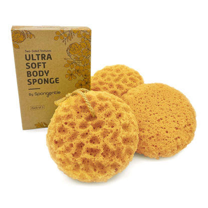 Picture of Spongentle Dual Texture Body Loofah Sponge, Vacuum Sealed, for Bath and Shower, for Gentle and Deep Exfoliation, Generous and Rich Lather, (Pack of 3)