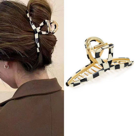 Picture of Big Hair Claw Clip Checker Claw Clip Butterfly Barrettes Claw Clips for Women Lattice Design Acetate Claw Clips Metal Hair Clip for Girls and Women Large Hair Accessories for Long Thick Hair