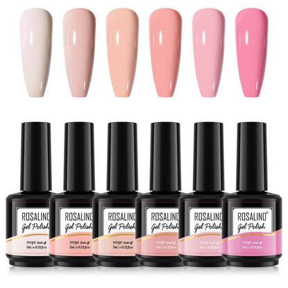 Picture of ROSALIND 6PCS Nude Pink Gel Nail Polish Set, Nude Gel Nude Pink Nail Polish Gel Collection Nail Polish Nude Colors Soak off Fall Nail Gel Polish Light Pink Gel Nude Nail Art Design Gel Manicure Gift