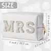 Picture of Y1tvei Bride MRS Patch Varsity Letter Cosmetic Toiletry Big Bag Pearl Rhinestone Letter Patches Large White Makeup PU Bag Waterproof Portable Zipper Purse Travel Organizer for Wedding Bride Bridesmaid