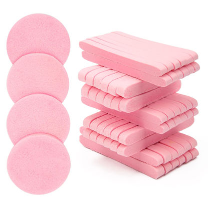 Picture of 120 Pcs Facial Sponge Compressed, Luxiv Face Cleansing Sponge Estheticians Compressed Makeup Facial Sponge Round Wash Face Sponges for Women Compress Exfoliating Removal Sponge (Pink)