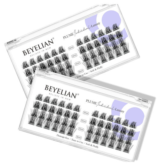 Picture of BEYELIAN 96 Pcs Cluster Lashes, DIY Eyelash Extension, Individual False Eyelashes Extension Natural Look Reusable Glue Bonded Black Super Thin Band Lash Clusters Mix (Style5 0.07 Mix Black Band)