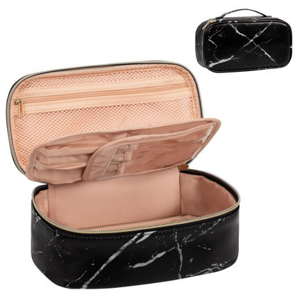 Picture of OCHEAL Small Cosmetic Bag,Portable Cute Travel Makeup Bag for Women and girls Makeup Brush Organizer cosmetics Pouch Bags - Black Marble