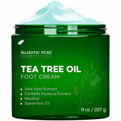 Picture of MAJESTIC PURE Athletes Foot Cream with Tea Tree Oil, Aloe & Spearmint - Hydrates, Softens & Conditions Dry Cracked Feet, Heel and Calluses,- Helps Soothe Irritated Skin - 8 oz