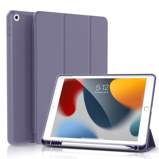 Picture of KenKe iPad 10.2 Case for iPad 9th Generation 2021 /iPad 8th Generation 2020 / iPad 7th Gen 2019 with Pencil Holder, Auto Sleep/Wake for Slim Soft Back Smart Cover, iPad 10.2 inch Case, Purple