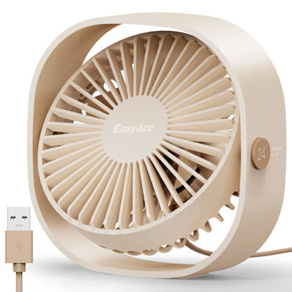 Picture of EasyAcc USB Desk Fan, 3 Speeds USB Fan [Lower Noise USB Powered ONLY&Powerful Desk Fan] USB Portable Powered Fan, 360°Rotatable Desktop Table Fan Travel Fan for Desk Home Bedroom Office (Champagne)