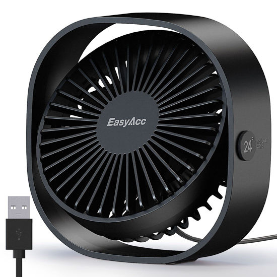 Picture of EasyAcc USB Desk Fan, 3 Speeds USB Fan [Lower Noise USB Powered ONLY&Powerful Desk Fan] USB Portable Powered Fan, 360°Rotatable Desktop Table Fan Travel Fan for Desk Home Bedroom Office (Black)