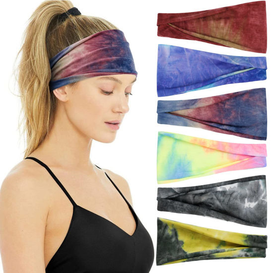 Picture of Huachi Headbands for Women Short Hair Boho Women's Fashion Headbands Non Slip Tie Dye Hair Bands for Women's Hair