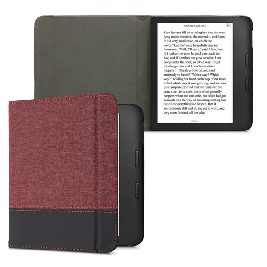 Picture of kwmobile Case Compatible with Kobo Libra 2 - PU Leather and Canvas e-Reader Cover - Dark Red/Black