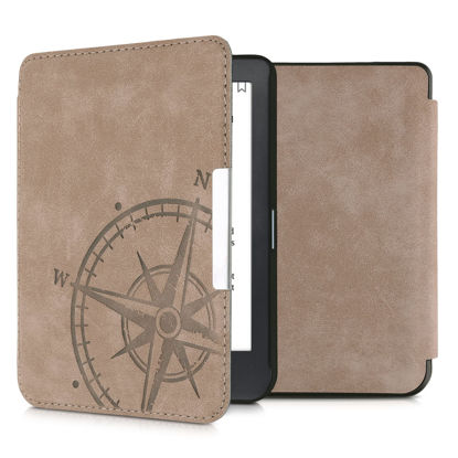 Picture of kwmobile Case Compatible with Kobo Clara HD - Faux Suede Cover - Navigational Compass Brown