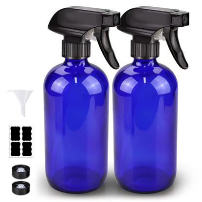 Picture of Bontip Glass Spray Bottle, Blue Glass Spray Bottle Set & Accessories for Non-toxic Window Cleaners Aromatherapy Facial Hydration Watering Flowers Hair Care (2 Pack/16oz) (Blue)