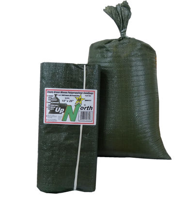 Picture of UpNorth Sandbags - Qty of 10 - Empty Woven Polypropylene Sand Bags w/Ties, w/UV Protection; size: 14" x 26", color: Military Green