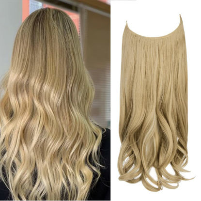 Picture of OMGREAT Hair Extensions, Invisible Secret Wire Extensions One Piece Curly Wavy Hair Extension Synthetic Hairpieces for Women, 18 inch