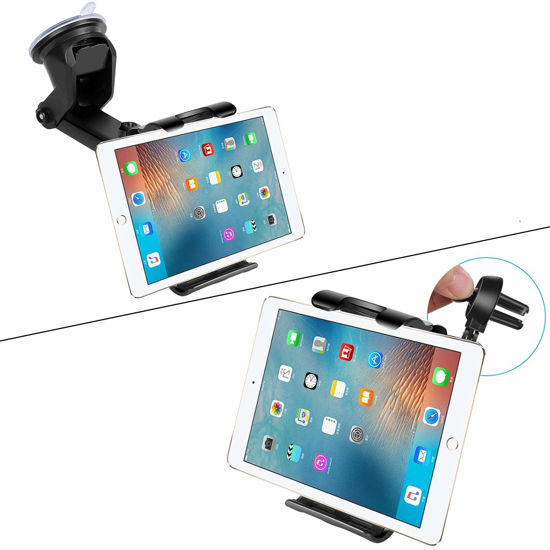 Picture of Car Dashboard Windshield Tablet Mount, 7"-10.5" Tablet Holder, 4.5"-6.5" Phone Mount, Compatible iPad Pro 10.5/Air/Mini/iPhone Xs/XS MAX/XR/X/8/8Plus/7/7Plus, Galaxy S7/S8/S10, Huawei etc (Black)