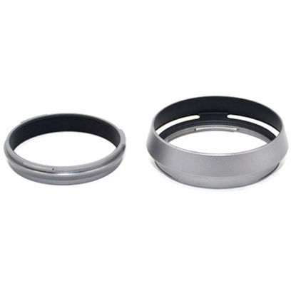 Picture of JJC Metal Lens Hood Shade Protector with 49mm Filter Adapter Ring for Fujifilm Fuji X100V X100F X100T X100S X100 X70 Replaces Fujifilm LH-X100 Lens Hood & AR-X100 Filter Adapter Ring/Silver