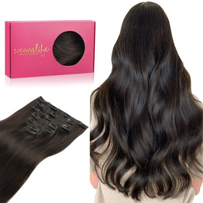 Picture of WENNALIFE Clip in Human Hair Extensions, 22 Inch 120g 7pcs Dark Brown Hair Extensions Clip In Human Hair Remy Clip in Hair Extensions Real Human Hair Double Weft