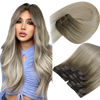 Picture of Sunny Ombre Clip in Hair Extensions Real Human Hair Invisible Clip in Human Hair Extensions Ash Blonde Ombre Sunkissed Blonde Hair Clip in Extensions Human Hair for Women 120g 7pcs 22inch