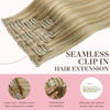 Picture of GOO GOO Seamless Clip In Hair Extensions Remy Real Human Hair Extension with Invisible PU Skin Weft 18inch Dark Blonde Highlighted Bleach Blonde Natural & Thick & Straight Hair Extensions for Women