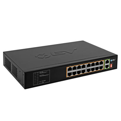 Picture of BV-Tech 18 Ports Long Range PoE+ Switch (16 PoE+ Ports | 2 Gigabit Ethernet uplink) - 19" Rackmount - 135W - 802.3af/at -Desktop Design for Easy Set Up