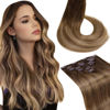 Picture of LAAVOO Brown Hair Extensions Clip in Human Hair 22 inch Long Chestnut Brown to Light Brown Mix Golden Brown Balayage Human Hair Clip in Extensions 7pcs 120g Remy Extensions Human Hair Natural