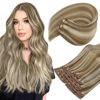 Picture of Sunny Hair Extensions Clip In Real Human Hair Highlights Clip In Human Hair Extensions Light Brown Highlights Platinum Blonde Straight Human Hair Clip in Extensions Highlights Double Weft 22Inch