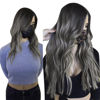 Picture of LAAVOO Ombre Clip in Hair Extensions Off Black Fading to Silver Grey 22inch Balayage Clip in Extensions Remy Human Hair Silky Straight Full Head Set 7pcs 120g