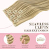 Picture of GOO GOO Seamless Clip in Hair Extensions with Invisible PU Skin Weft, 100% Real Human Hair, 110g 7pcs Light Blonde Highlighted Golden Blonde Hair Extensions, Long Hair for Women, 18inch