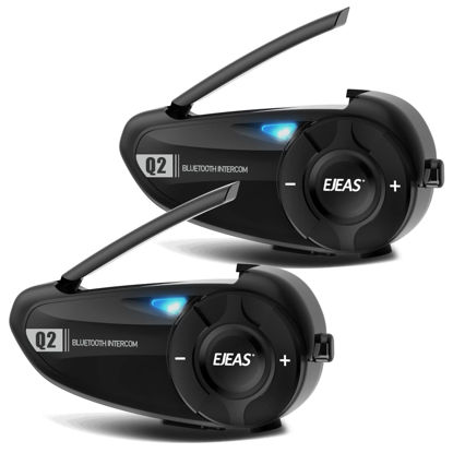 Picture of EJEAS Q2 Motorcycle Helmet Bluetooth Intercom, Motorcycle Bluetooth 5.1 Headset with Stereo Sound Effect and Quick Pairing Function for 2 Riders Talk at The Same Time Within 800M (2 Pack)