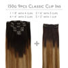 Picture of WENNALIFE Clip in Hair Extensions, 150g 18 Inch 9pcs Highlight Dark Brown to Chestnut Brown and Dirty Blonde Human Hair Extensions Thicker Clip in Hair Extensions Real Human Hair Clip Set Double Weft