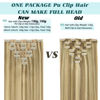 Picture of GOO GOO Seamless Clip in Hair Extensions, 100% Real Human Hair Extensions with Invisible PU Skin Weft, 16inch 130g 7pcs Light Blonde Highlighted Golden Blonde Hair Extensions, Long Hair for Women,