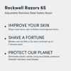 Picture of ROCKWELL RAZORS 6S Stainless Steel Double-Edge Safety Razor with 6 Adjustable Shave Settings and 5 Blades, 8 Piece Set, Silver