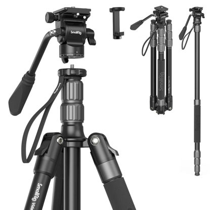 Picture of SmallRig 72" Video Tripod Monopod with Fluid Head, Aluminum Camera Tripod, 360° Panorama Fluid Head for Travel, Video, Live Streaming, Vlogging, Adjustable Height from 16.5" to 72" - 3760