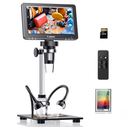 Picture of Leipan DM9H HDMI Coin Microscope with 7" IPS Screen,1200X Magnification Soldering Microscope,Longer 8.5" Stand,Digital Microscope with 32GB Card,Windows/Mac/TV Compatible