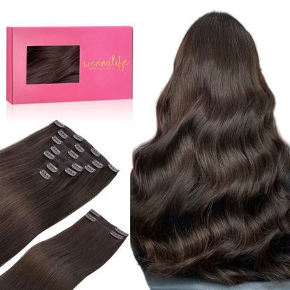 Picture of WENNALIFE Clip in Hair Extensions, 20 Inch 150g 9pcs Clip in Hair Extensions Real Human Hair, Light Dark Brown Human Hair Clip in Extensions Remy Human Hair Extensions Clip Ins Double Weft