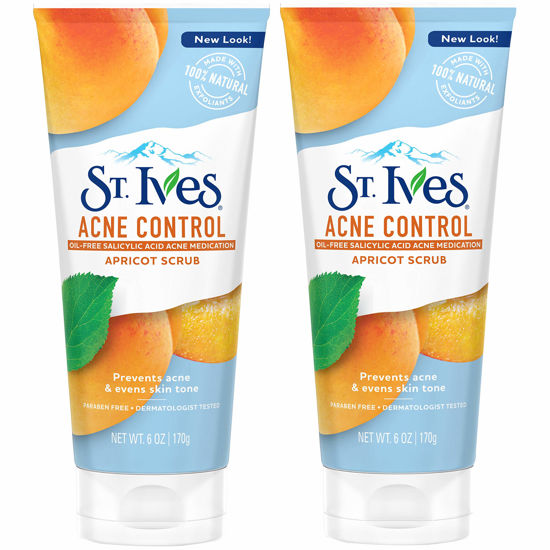 Picture of St. Ives Acne Control Face Scrub Apricot, Minimize Pores, Prevent Acne and Blemishes, With Salicylic Acid ,100% Natural Exfoliants, 6 oz, Twin Pack