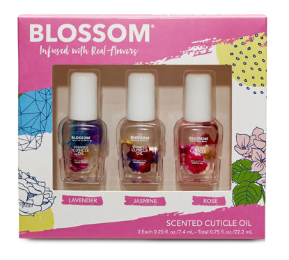 Picture of Blossom Hydrating, Moisturizing, Strengthening, Scented Cuticle Oil, Infused with Real Flowers, Made in USA, 0.75 fl. oz, 3 pack, Lavender/Jasmine/Rose