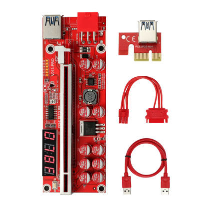 Picture of BEYIMEI PCI-E 1X to 16X Riser Card, 10 Capacitors,PCI-E Riser for Bitcoin Litecoin Ethereum Mining ETH,with USB 3.0 Extension Cable, 6PIN SATA Power Cable - GPU Extender Riser Card - (V013-PRO,1 Pack)