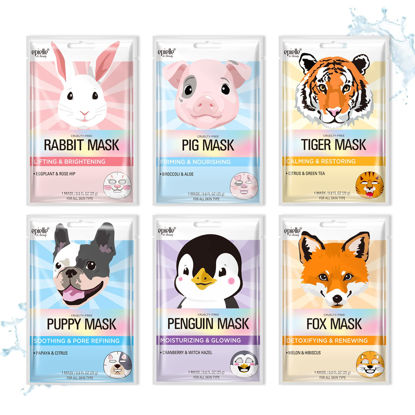 Picture of Epielle Character Sheet Masks | Animal Spa Mask Korean Beauty Mask -For All Skin Types, (Pack of 6) | Birthday Party Gift for her kids, Spa Day Party, Girls Night, Spa Night