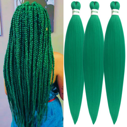 Picture of Cyan Green Braiding Hair Pre stretched Human Braiding Hair Kanekalon Box Braids 26Inch Pack of 3