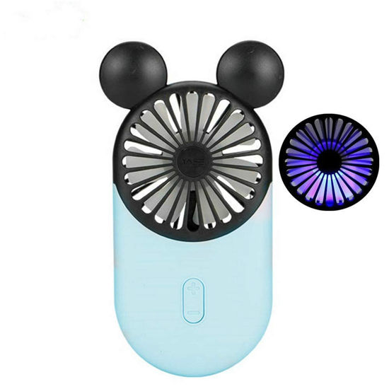 Picture of Kbinter Cute Personal Mini Fan, Handheld & Portable USB Rechargeable Fan with Beautiful LED Light, 3 Adjustable Speeds, Portable Holder, for Indoor Or Outdoor Activities, Cute Mouse